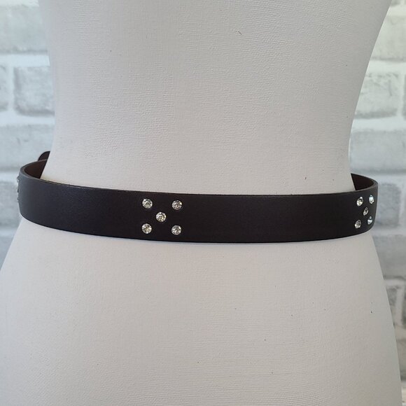 Vintage The Limited Leather Made in Italy Rhinestone Studded Belt Black Classic - Picture 2 of 8